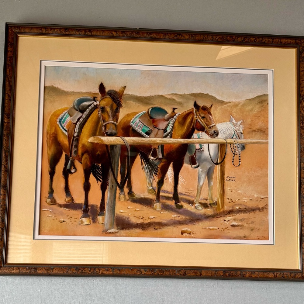 swimming horses of Aruba at rest .original pastel professionally framed